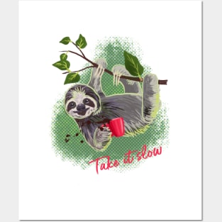 Take it slow sloth and coffee mug print Posters and Art